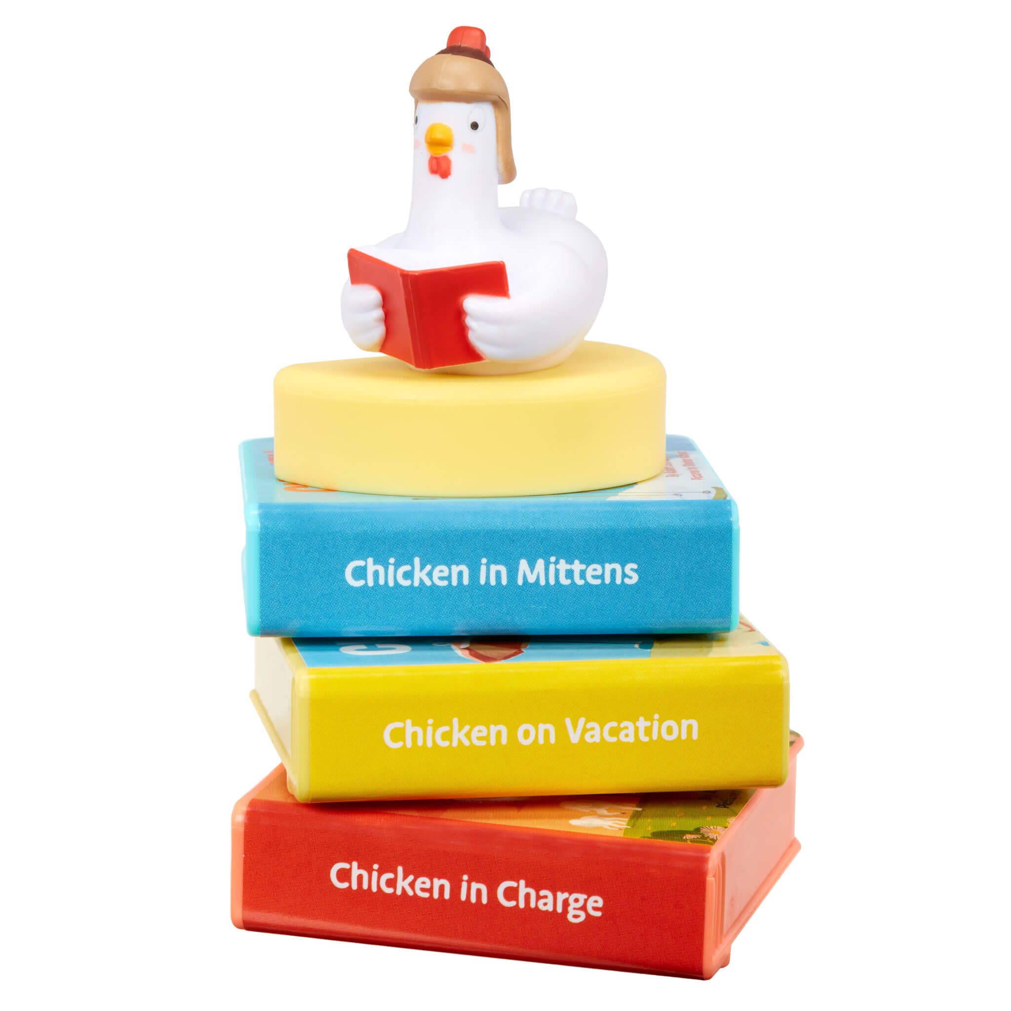 Chicken on stack of stories